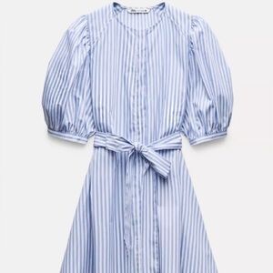 Zara Blue and White Striped Mini Dress